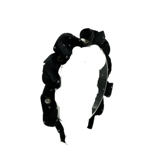 retro polka dot black streamer pearl headband