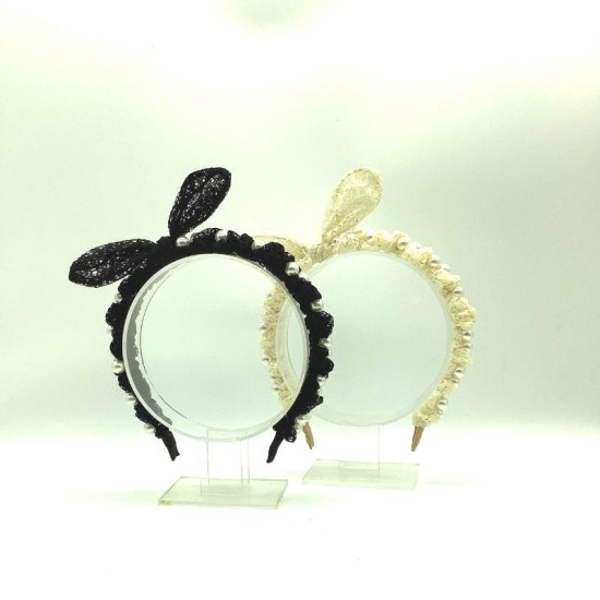 New Fashion Pearl Lace Rabbit Ears Headband