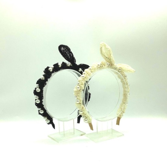 New Fashion Pearl Lace Rabbit Ears Headband