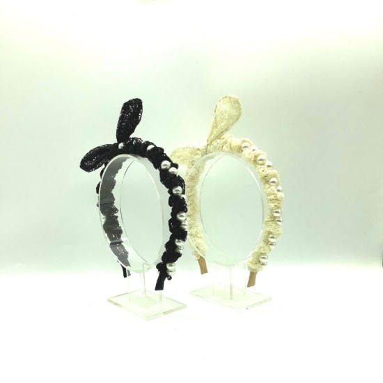 New Fashion Pearl Lace Rabbit Ears Headband