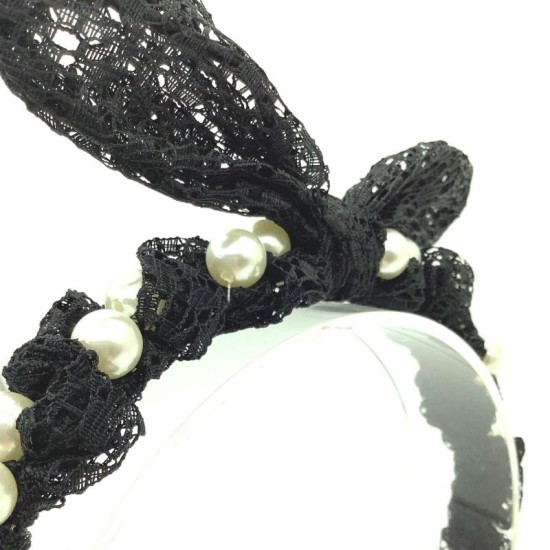 New Fashion Pearl Lace Rabbit Ears Headband