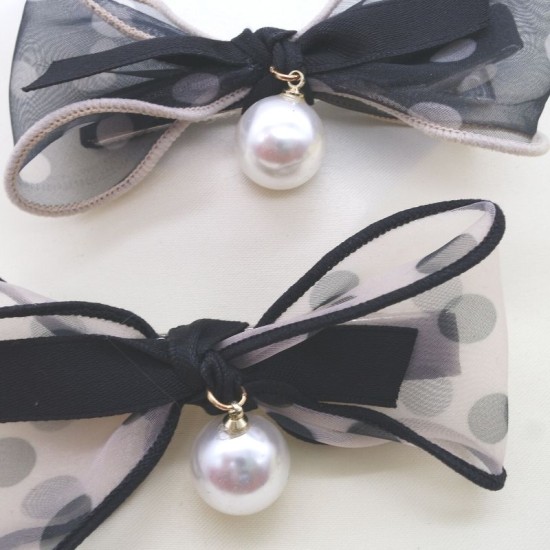 Polka Dot Bow Pendant Pearl Single Clip Hairpin