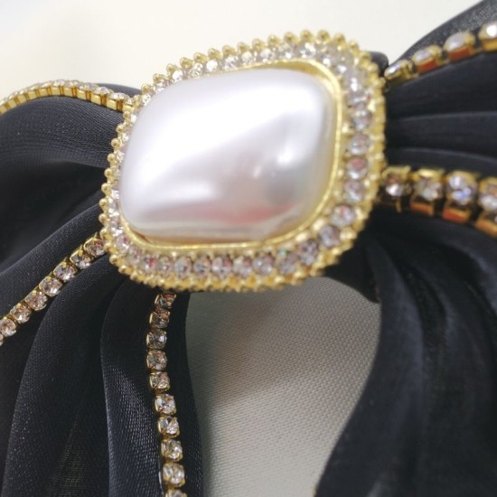 French ladies small pearl big bow Hair clip