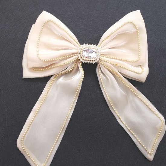 French ladies small pearl big bow Hair clip