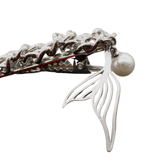 Metal Chain Pearl Fishtail Hair Clip