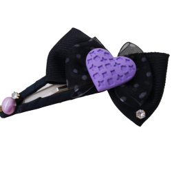 Black polka dot bow purple love hairpin