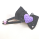 Black polka dot bow purple love hairpin