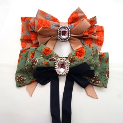 french retro floral streamer bow hairpin